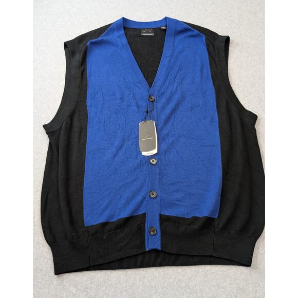 Greg Norman Mens Button Down Vest LG Blue Black Pima Cotton Modal Golf Grandpa - Picture 1 of 13